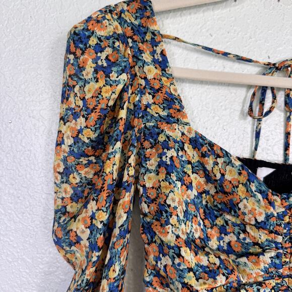 ASTR The Label Top Womens XS Floral Ruched Puff Sleeve Blouse Cottagecore Boho - Picture 5 of 11